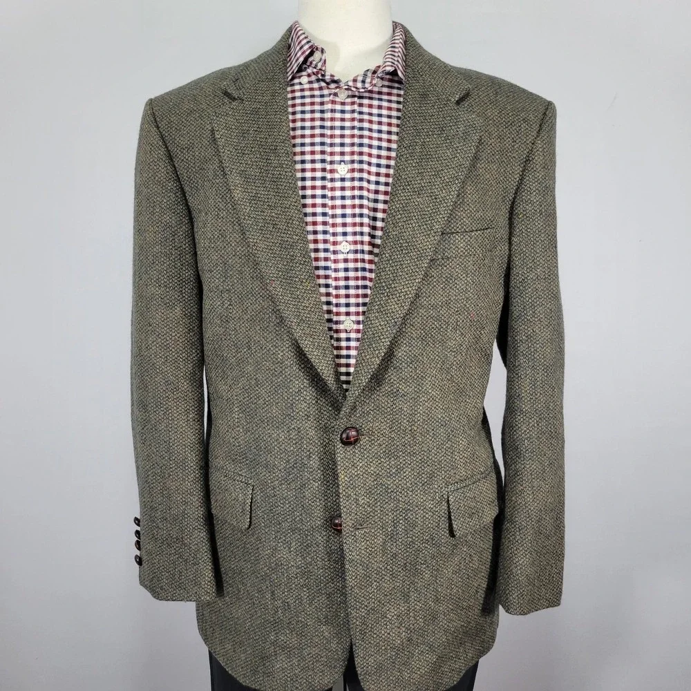 Robert Stock Men's Tweed Sport Coat Blazer Two Button Brown Barley Corn Size 42R